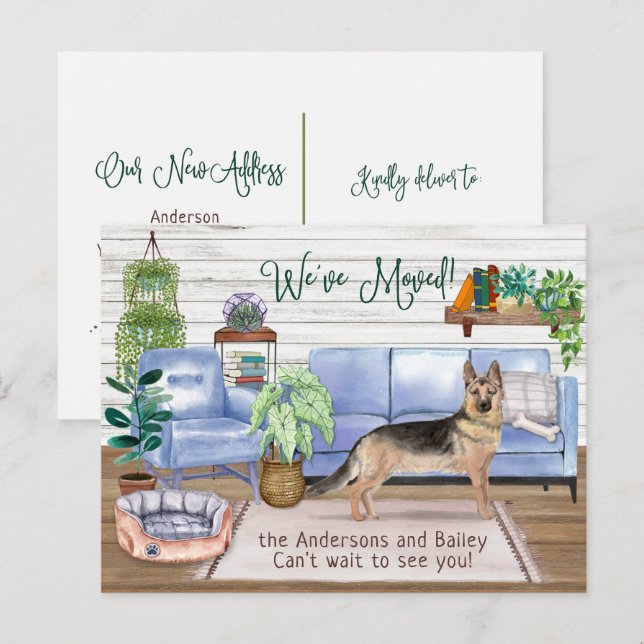 German Shepherd Cozy New Home Moving        Announcement Postcard (Front/Back)