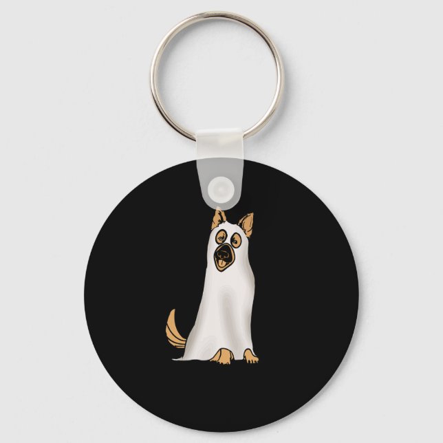 German Shepherd Cute Dog Wearing Ghost Funny Hallo Keychain (Front)