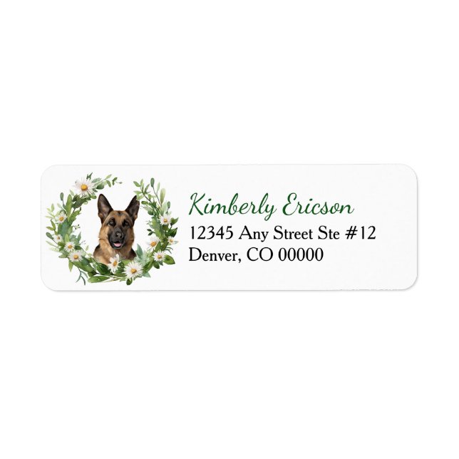 German Shepherd Daisy Wreath Adresse de retour (Devant)