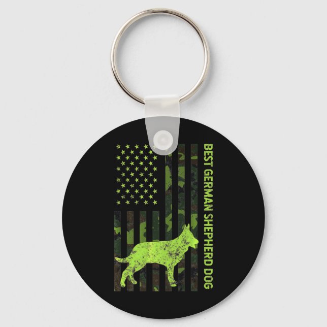 German Shepherd Distressed Usa Flag Camouflage Keychain (Front)