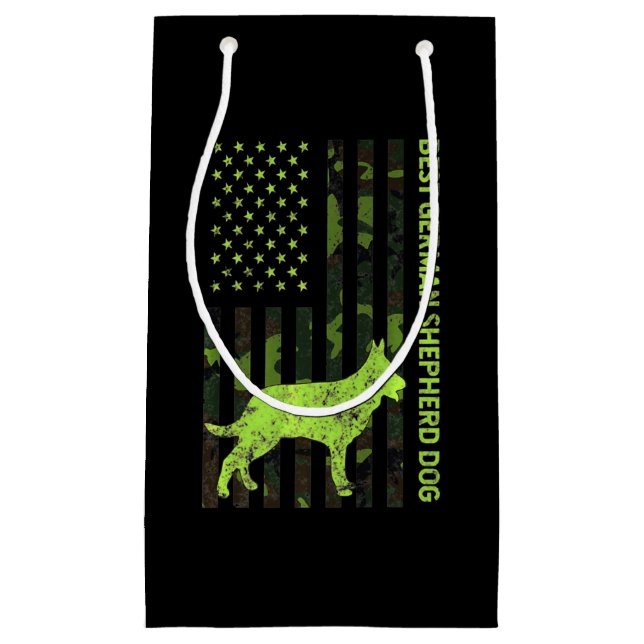 German Shepherd Distressed Usa Flag Camouflage Small Gift Bag (Front)