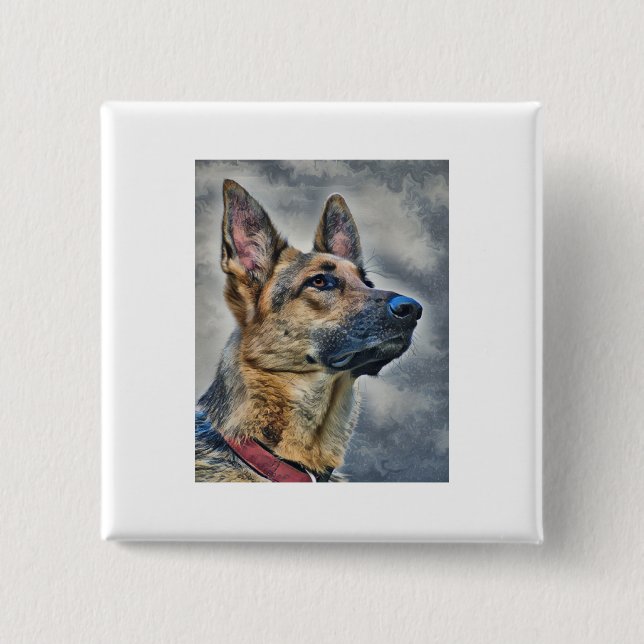 German Shepherd Dog 2 Inch Square Button (Front)