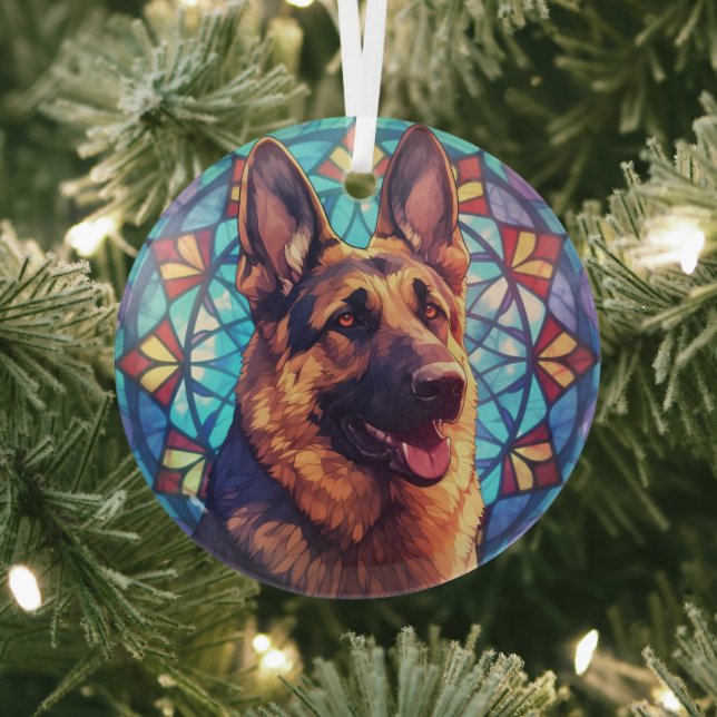 German Shepherd Dog 2 Stained Glass Ornament (Insitu)