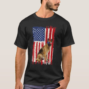 German Shepherd Dog American Flag Patriotic 4th T-Shirt