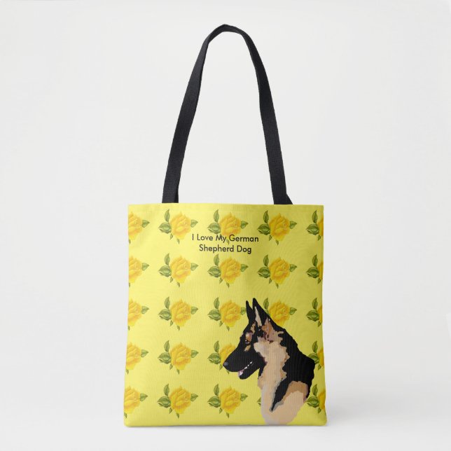German Shepherd Dog and Yellow Roses Tote Bag (Front)