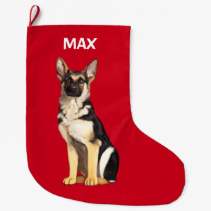 German Shepherd Dog at Christmas Name Customizable Large Christmas Stocking