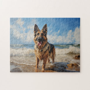 German Shepherd dog at the beach Jigsaw Puzzle