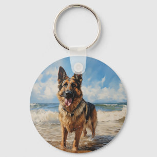 German Shepherd dog at the beach Keychain