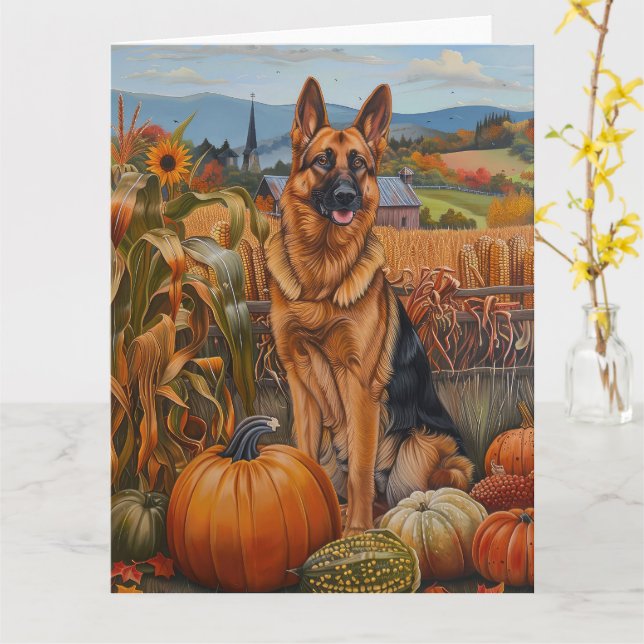 German Shepherd Dog Autumn Harvest Thanksgiving Card (Yellow Flower)