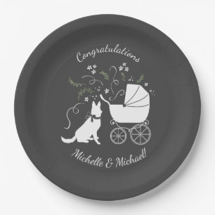 German Shepherd Dog Baby Shower Genderless Paper Plate