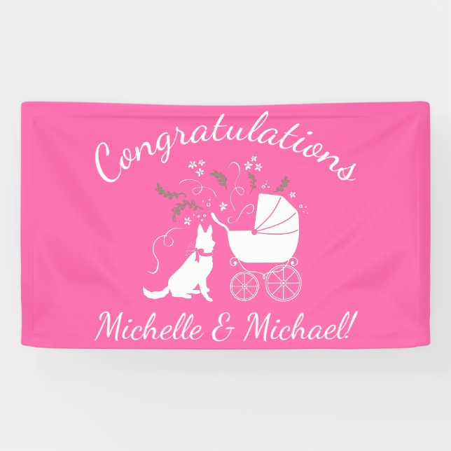 German Shepherd Dog Baby Shower Pink Girl Banner (Horizontal)
