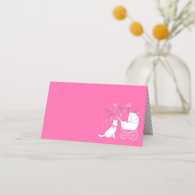 German Shepherd Dog Baby Shower Pink Girl Place Card (Front)