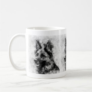 German Shepherd Dog Black and White Watercolor  Coffee Mug