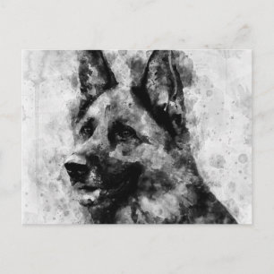 German Shepherd Dog Black and White Watercolor  Postcard