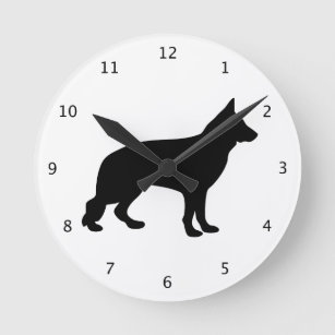 German Shepherd dog black silhouette, alsatian Round Clock