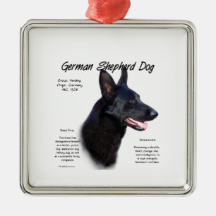 German Shepherd Dog (blk) History Design Metal Ornament