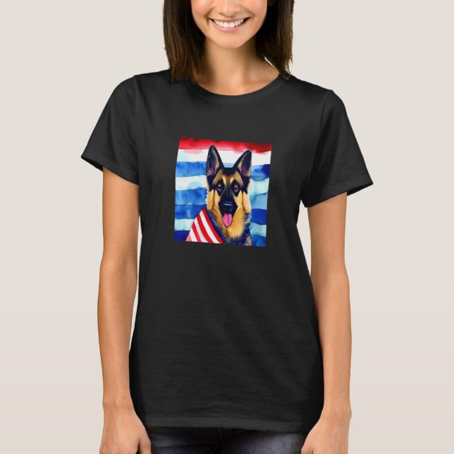 German Shepherd Dog Breed US Flag Pet American Pat T-Shirt (Front)