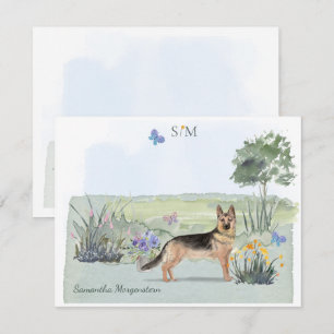 German Shepherd Dog Butterfly Monogram Name Card