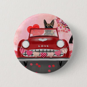 German Shepherd Dog Car with Hearts Valentine's  2 Inch Round Button