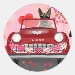 German Shepherd Dog Car with Hearts Valentine's Classic Round Sticker