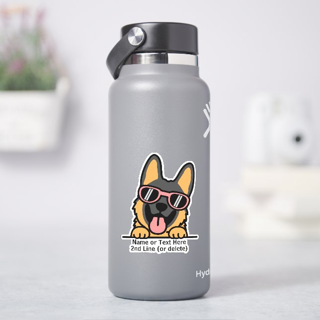German Shepherd Dog Cartoon Add Name Text (HydroFlask)
