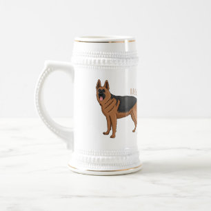 German shepherd dog cartoon illustration beer stein