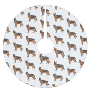 German shepherd dog cartoon illustration brushed polyester tree skirt