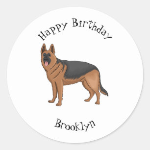 German shepherd dog cartoon illustration classic round sticker