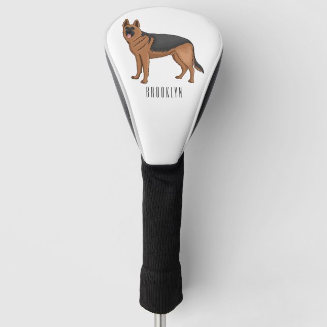German shepherd dog cartoon illustration golf head cover (Front)