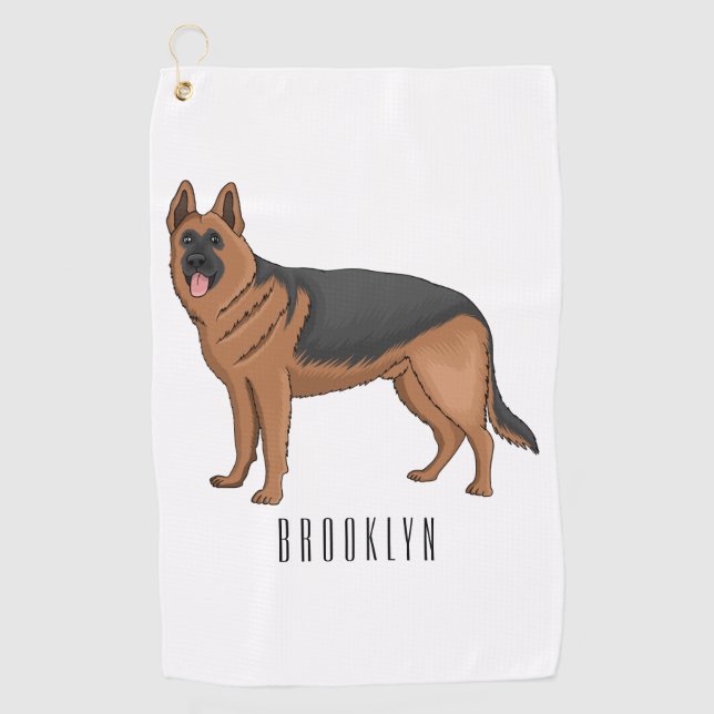 German shepherd dog cartoon illustration  golf towel (Front)