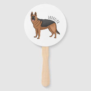 German shepherd dog cartoon illustration  hand fan