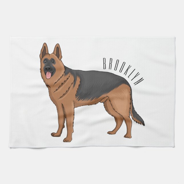 German shepherd dog cartoon illustration  kitchen towel (Horizontal)