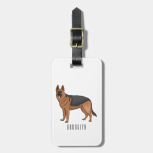 German shepherd dog cartoon illustration  luggage tag