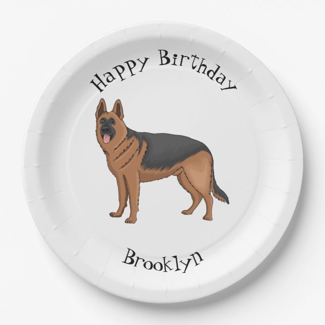 German shepherd dog cartoon illustration  paper plate (Front)