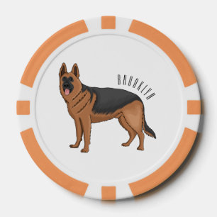 German shepherd dog cartoon illustration poker chips