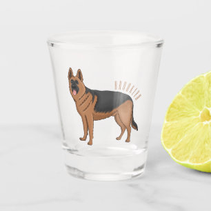 German shepherd dog cartoon illustration shot glass
