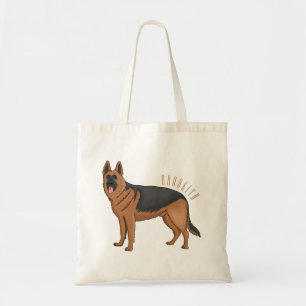 German shepherd dog cartoon illustration tote bag