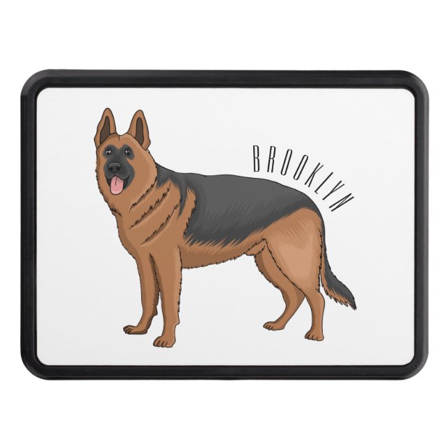 German shepherd dog cartoon illustration trailer hitch cover (Front)