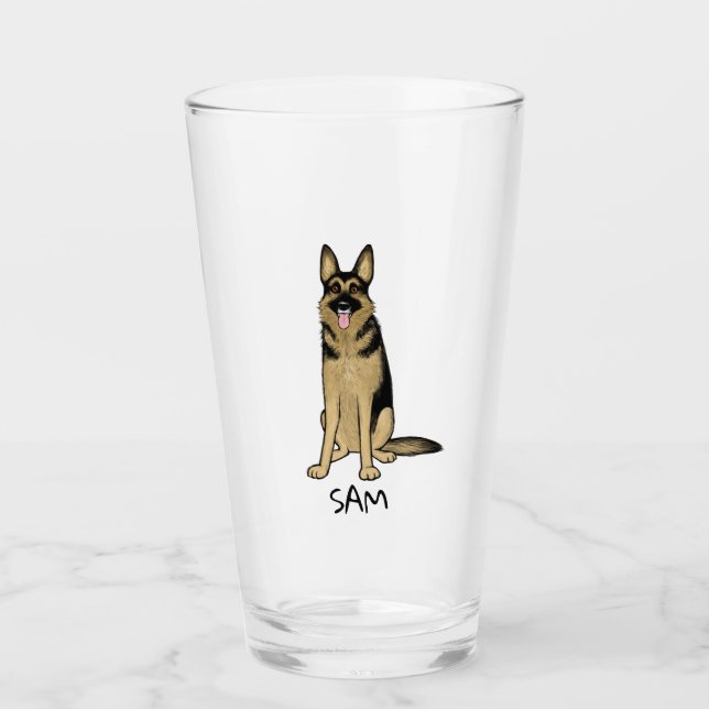German Shepherd Dog Cartoon Personalized GSD Glass (Front)