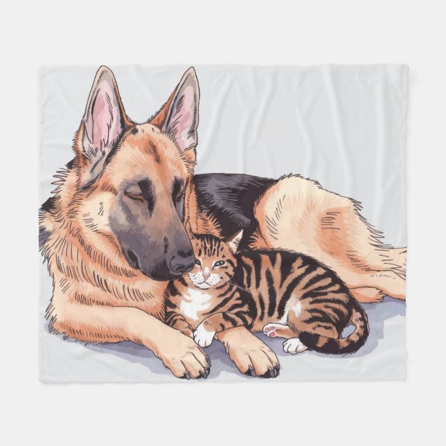 German Shepherd Dog Cat Fleece Blanket Love Cuddle (Front (Horizontal))