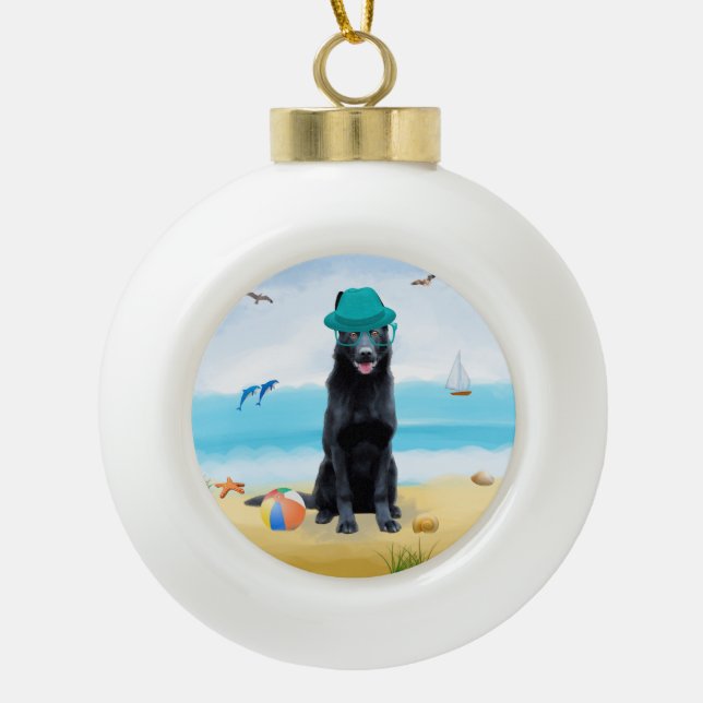 German Shepherd Dog Ceramic Ball Christmas Ornament (Front)