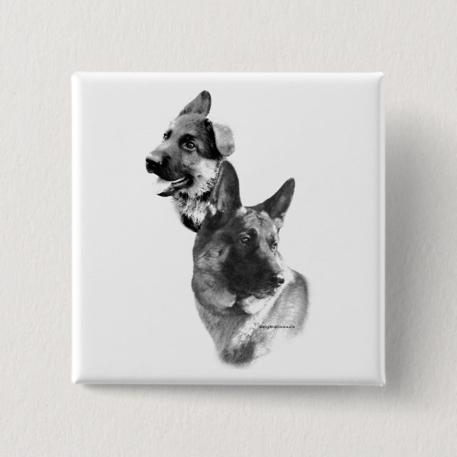 German Shepherd Dog Charcoal 2 Inch Square Button (Front)