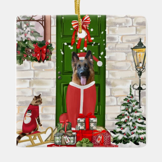 German Shepherd Dog Christmas   Ceramic Ornament (Front)