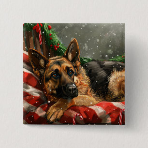 German Shepherd Dog Christmas Festive 2 Inch Square Button