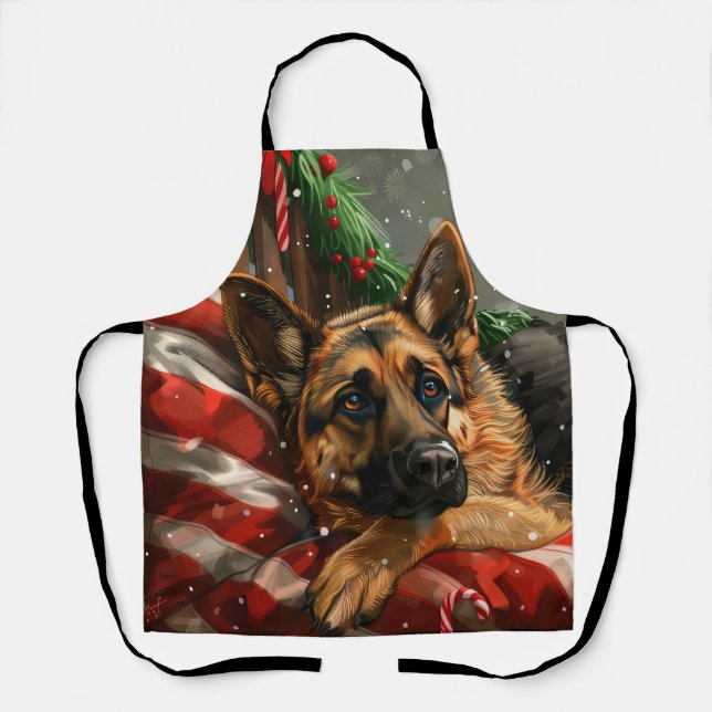 German Shepherd Dog Christmas Festive Apron (Front)