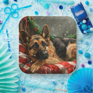 German Shepherd Dog Christmas Festive Paper Plate
