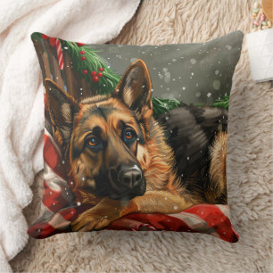 German Shepherd Dog Christmas Festive Throw Pillow