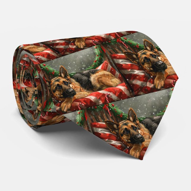 German Shepherd Dog Christmas Festive Tie (Rolled)