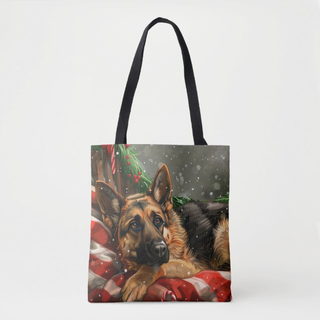 German Shepherd Dog Christmas Festive Tote Bag (Front)