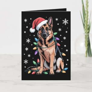 German Shepherd Dog Christmas Lights Santa Hat Card